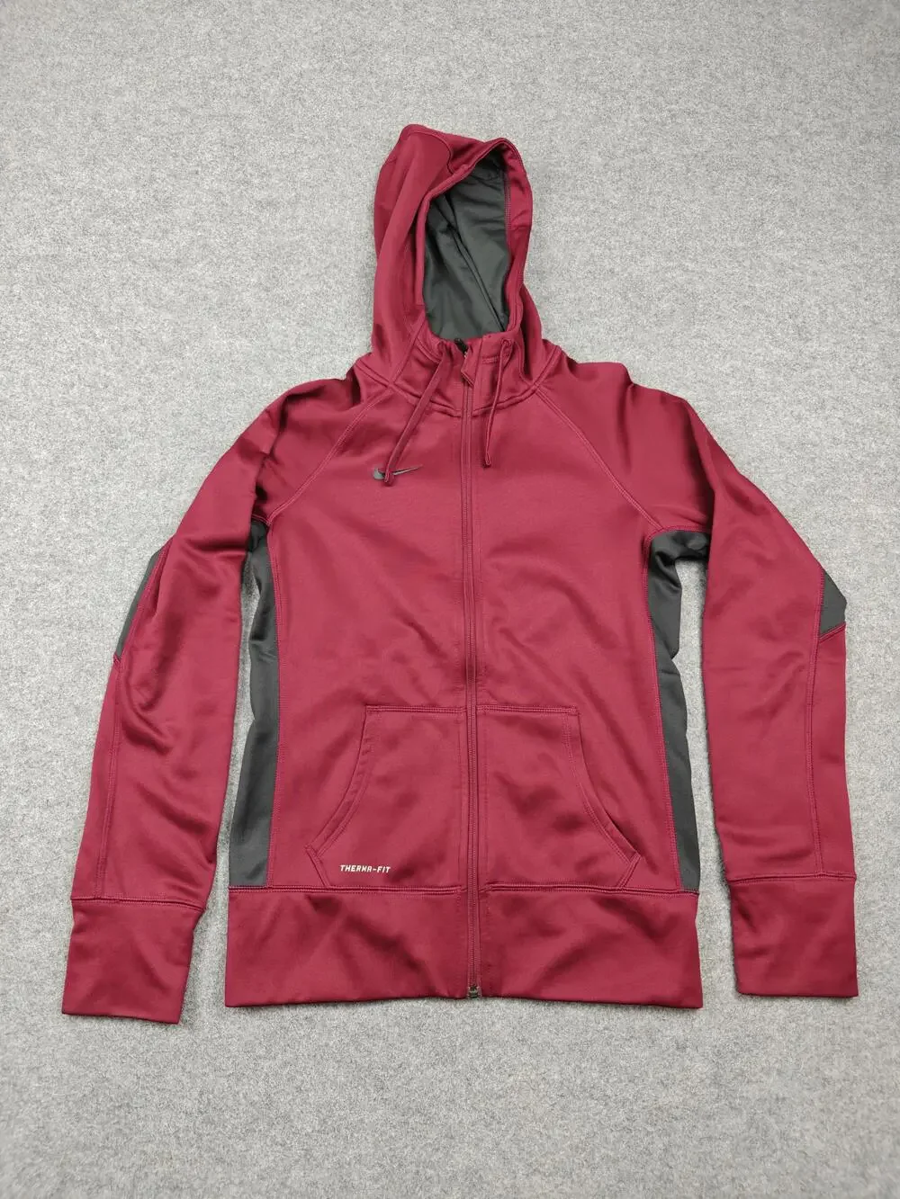 Nike Hoodie Mens Small Red Full Zip Therma-Fit Lined Hooded Pockets Athletic